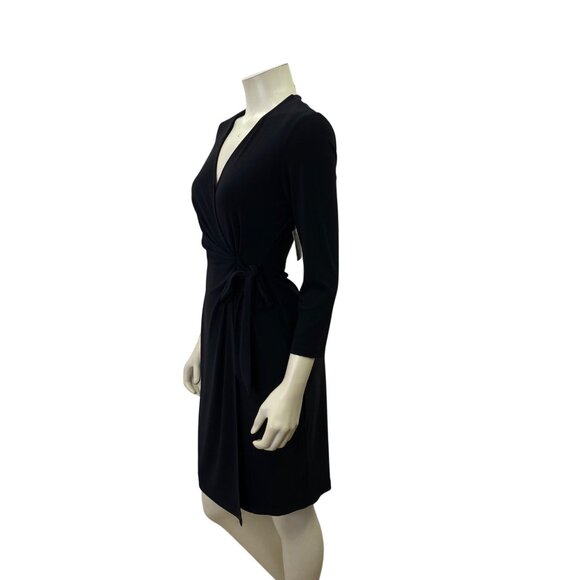 Anne‎ Klein Black Wrap-Style 3/4 Sleeve Dress with Tie Waist Size 4 NWT - Picture 4 of 9